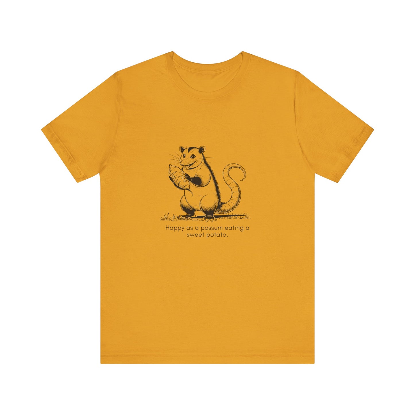 “Happier than a possum eating a sweet potato.” Unisex Line Drawing Graphic T-Shirt