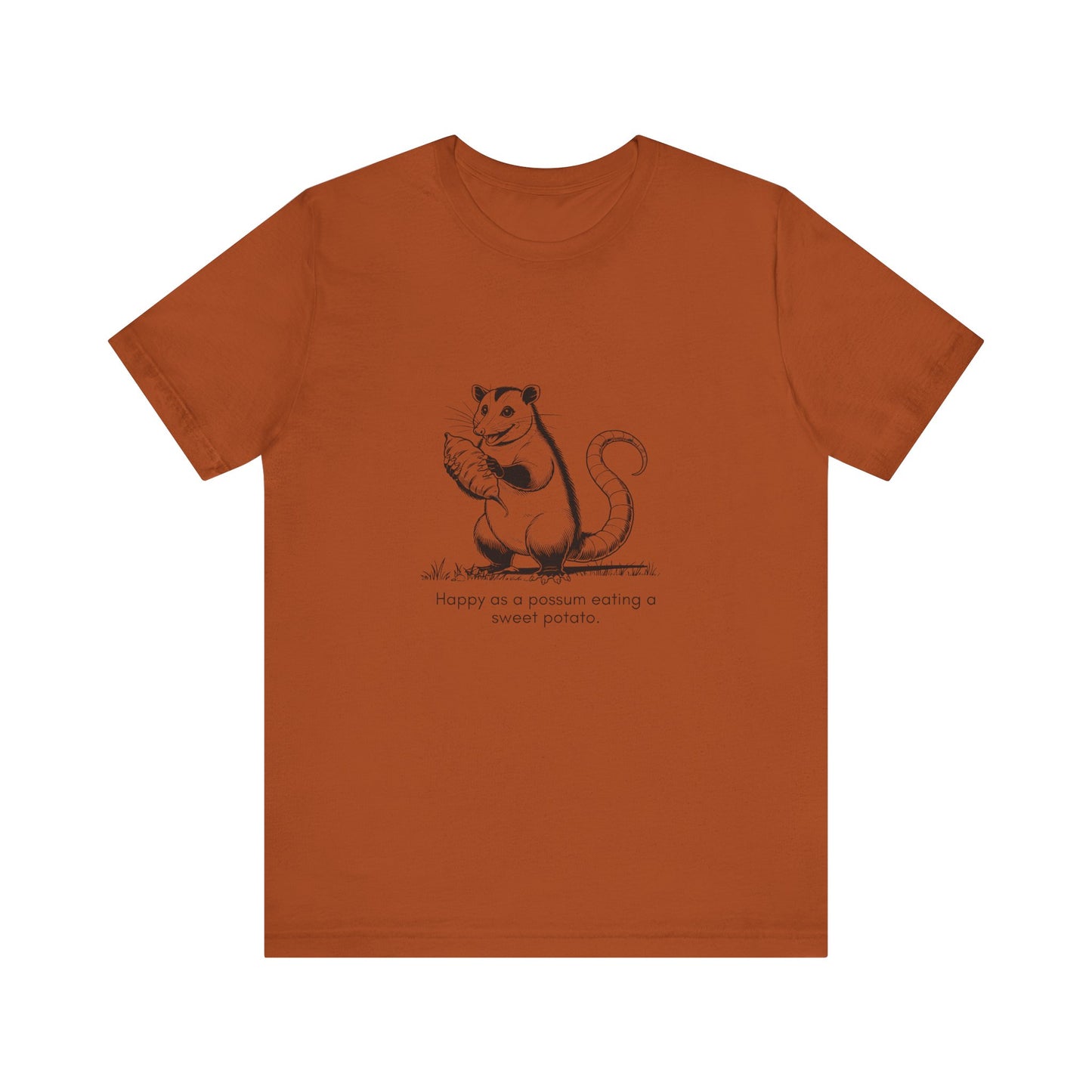 “Happier than a possum eating a sweet potato.” Unisex Line Drawing Graphic T-Shirt