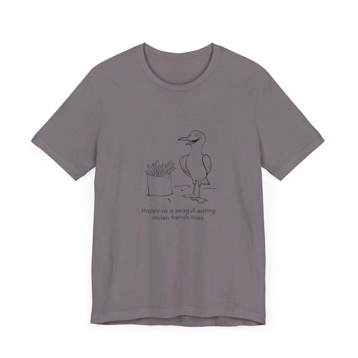 “Happier than a seagull eating stolen french fries.” Unisex Line Drawing Graphic T-Shirt