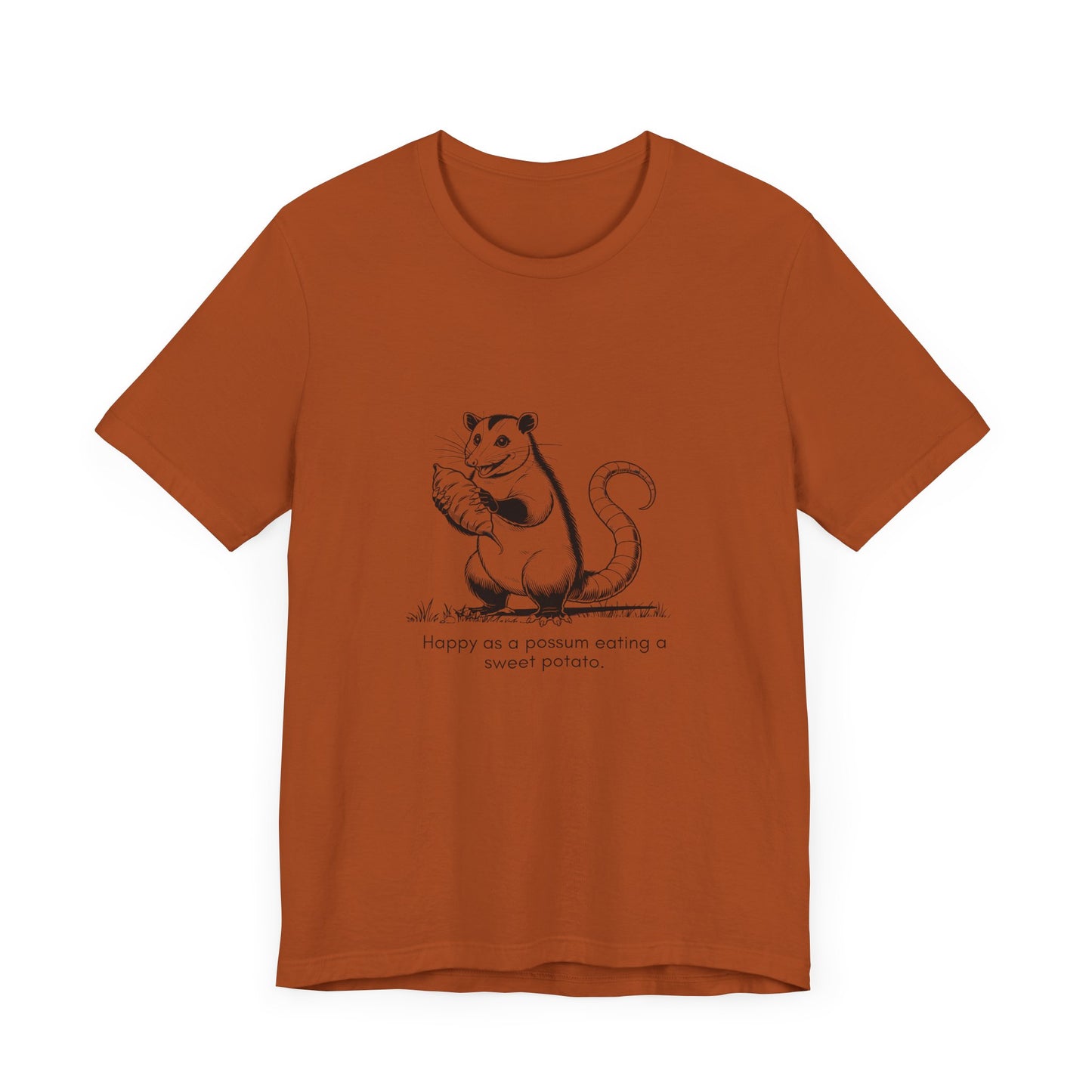 “Happier than a possum eating a sweet potato.” Unisex Line Drawing Graphic T-Shirt